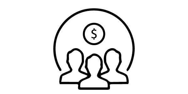 Icono que representa a tres personas rodeadas por un círculo.