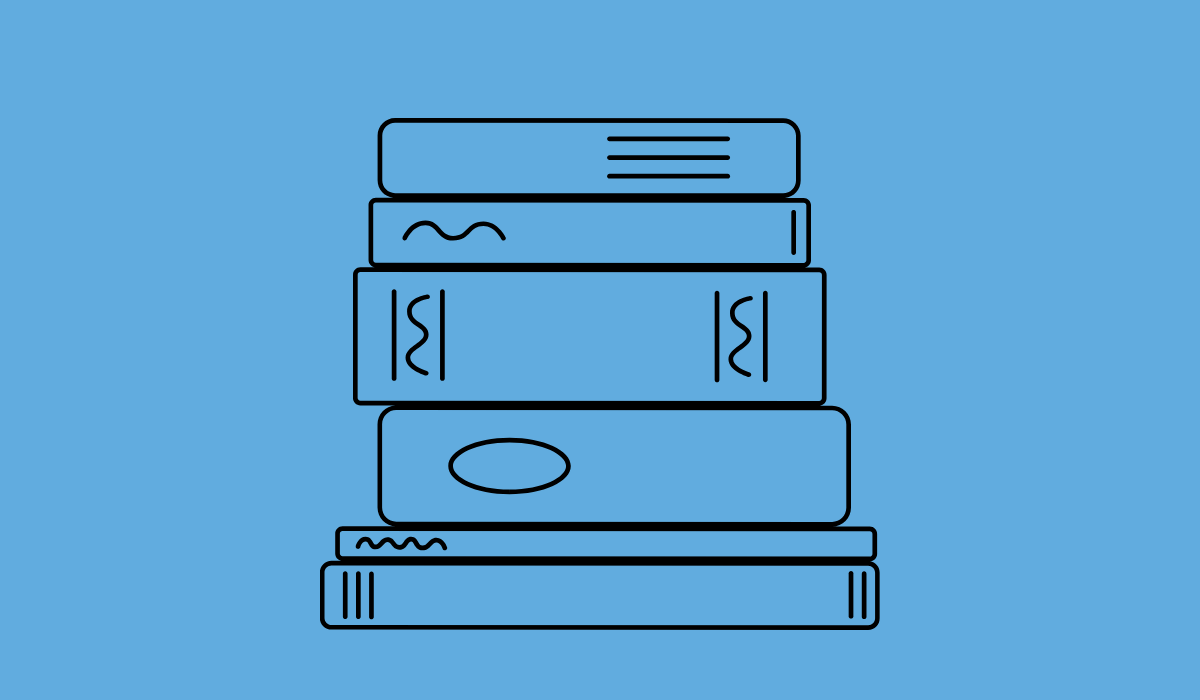icono que muestra un dibujo lineal de libros apilados