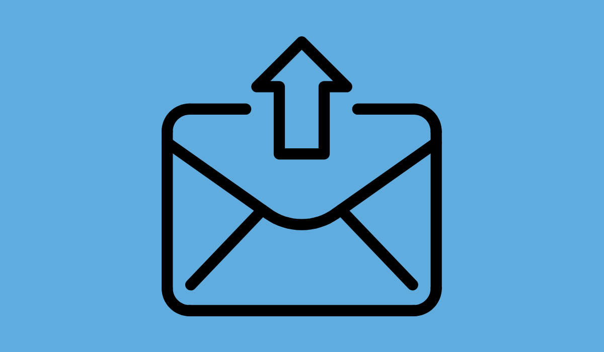 Un cuadro azul con un icono negro de «Enviar».