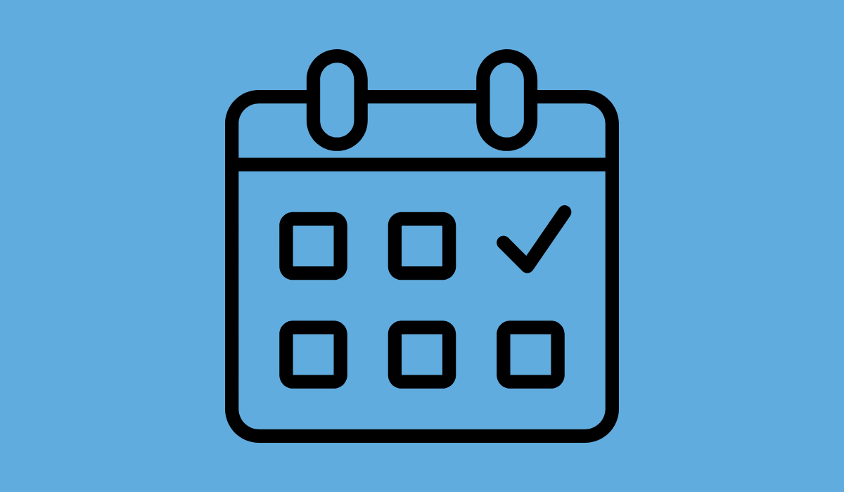 Un cuadrado azul con el icono de una página de calendario.