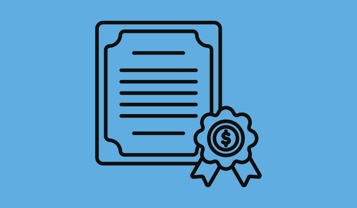 Un recuadro azul con el icono de un certificado.