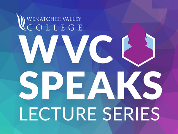 Un gráfico para «WVC Speaks» con un fondo geométrico en tonos morado, rosa y azul, y el texto «WVC Speaks Lecture Series» en letra blanca.